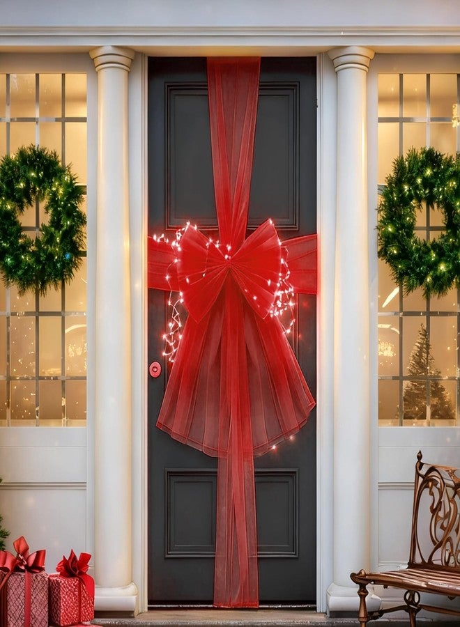ojustbeok Christmas Cabinet Door Ribbon Bow Large Christmas Door Bow Decoration Xmas Tree Organza Bows Festival Wrapping Decorations for Front Doors Fireplace Wreath Home Holiday Birthday Party Supplies (Red) - Image 4
